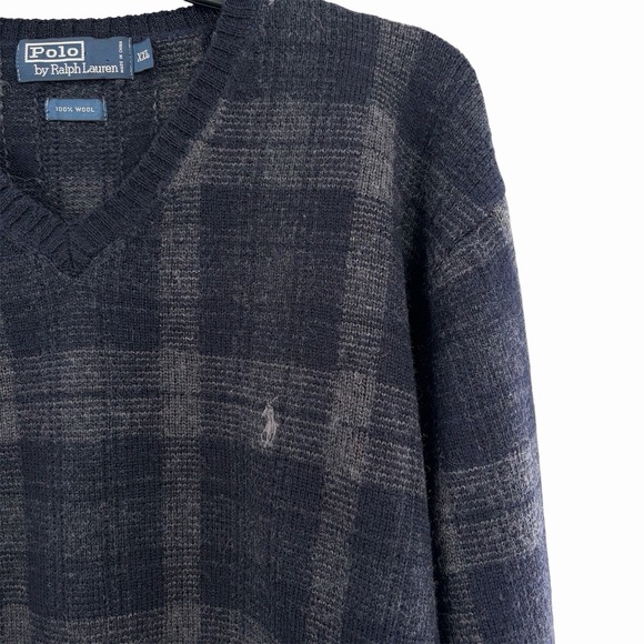 Polo Ralph Lauren Other - VTG Polo Ralph Lauren Sweater Men 2XL Blue Tartan Plaid V Neck Sweater Knit Pony